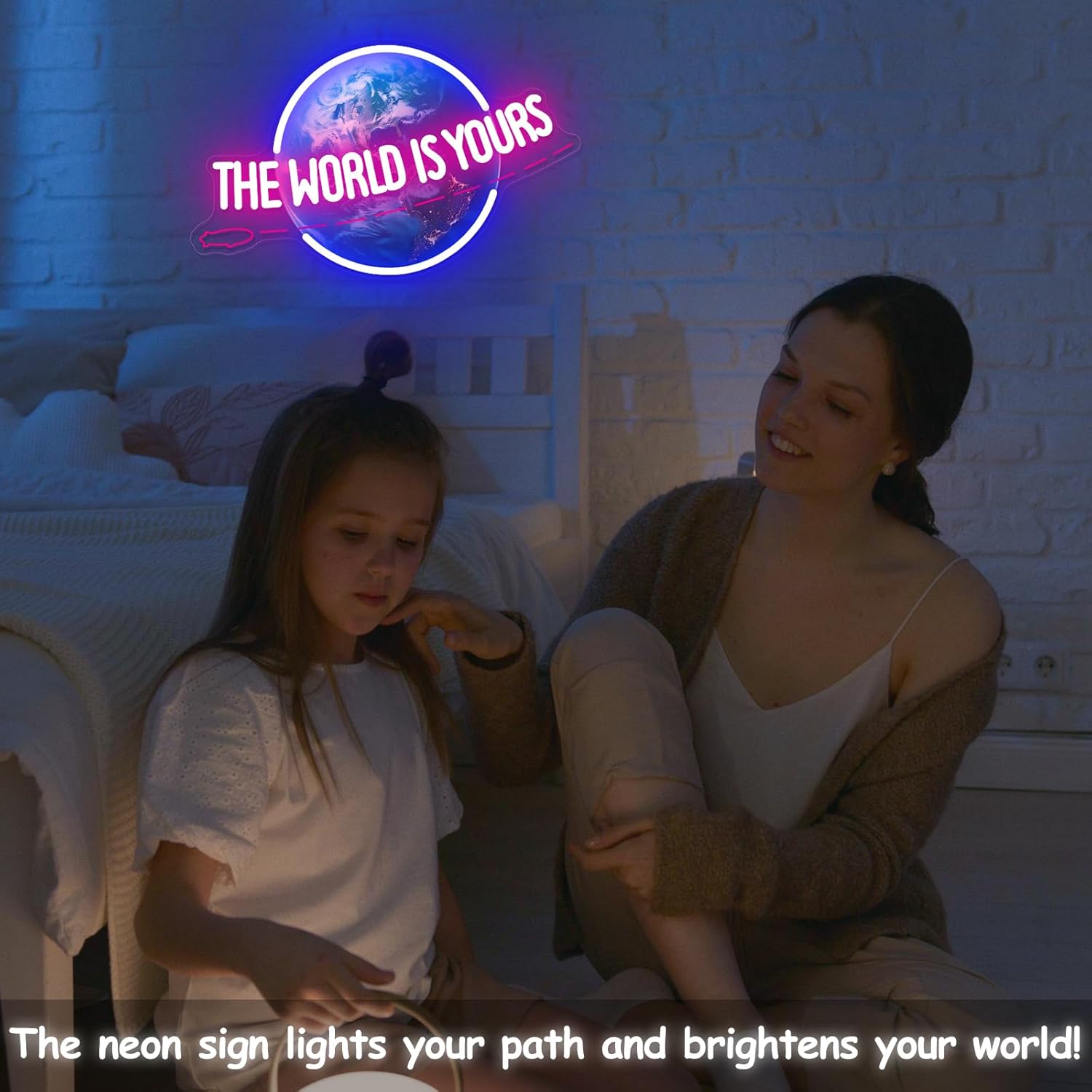 The World Is Yours Neon Sign,LED Planet Neon Light Lamp for Wall Decor,Remote Dimmable UV Printed Earth Light Up Signs for Boy Girls Bedroom Man Cave Home Bar Bistro Club Cafe Game Room Birthday Party Presents