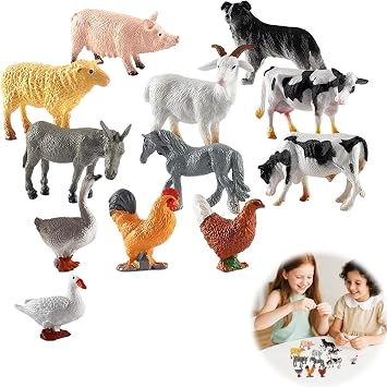 Cosiesnest 12pcs Realistic Farm Animal Figures, Mini Plastic Barn Animals Figurines Toy Set, Educational Farmyard Playset Birthday Cake Decoration for Kids Toddlers