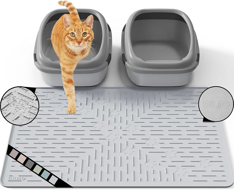 Tapete para Caixa de Areia de Gatos em Silicone com Relevos, OHMO, Cinza-ash, 80 x 60 cm