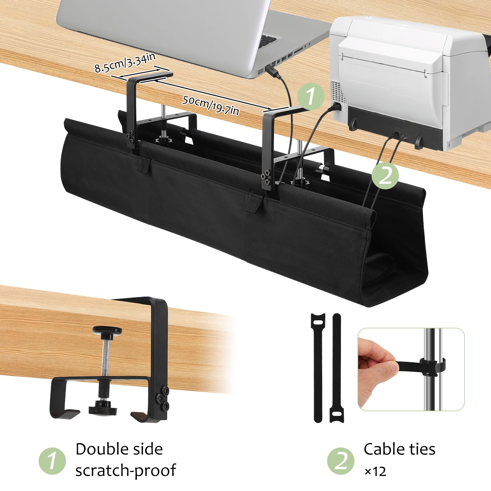 Lot de Cable Management, 90cm Rangement Cable Bureau sous Table Sans Perçage, Passe Cable Bureau Grande Capacité pour La Gestion des Câbles et des Multiprises