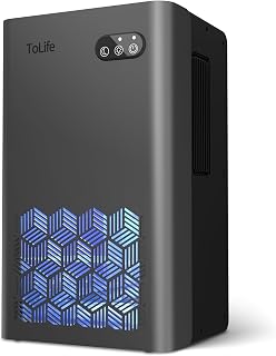 ToLife TZ-C2 Dehumidifier: 95oz Tank, 1000sqft Coverage for Basement Bedroom Bathroom, Quiet Sleep Mode, Auto Shut-Off, 7-Color LED - Grey