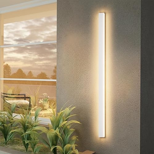 Vista 24 de Paquete de 2 luces para exteriores, moderna lámpara de pared para exteriores, tira larga, aplique de pared LED IP65, luz cálida antioxidante, 3000