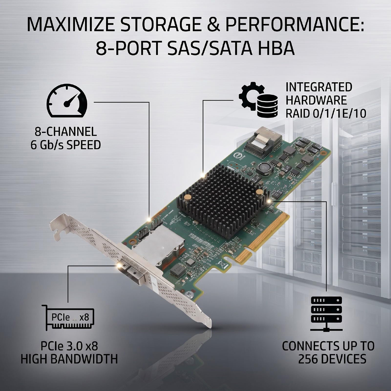 Scheda Controller HBA PCIe da 6 Gb/s, Scheda di Espansione SATA SAS a 8 Porte per Server