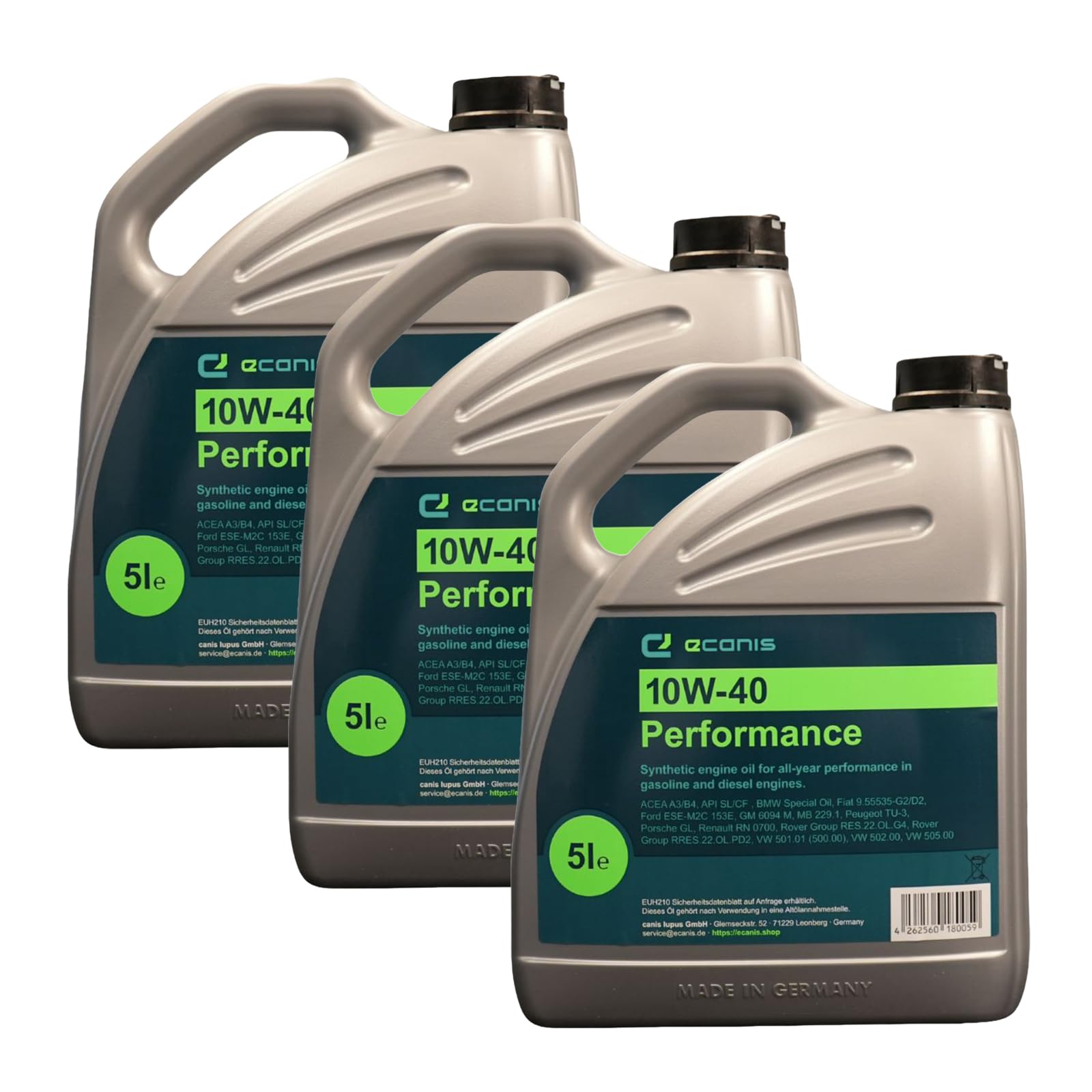 Performance Motoröl 10W-40 A3/B4 SL/CF für PKW, 5 x 5L | Synthetisches Leichtlauföl, ACEA A3/B4, API SN, FIAT 9.55535-G2/D2, Renault RN 0700, Motorleistung & Schutz, Made in Germany