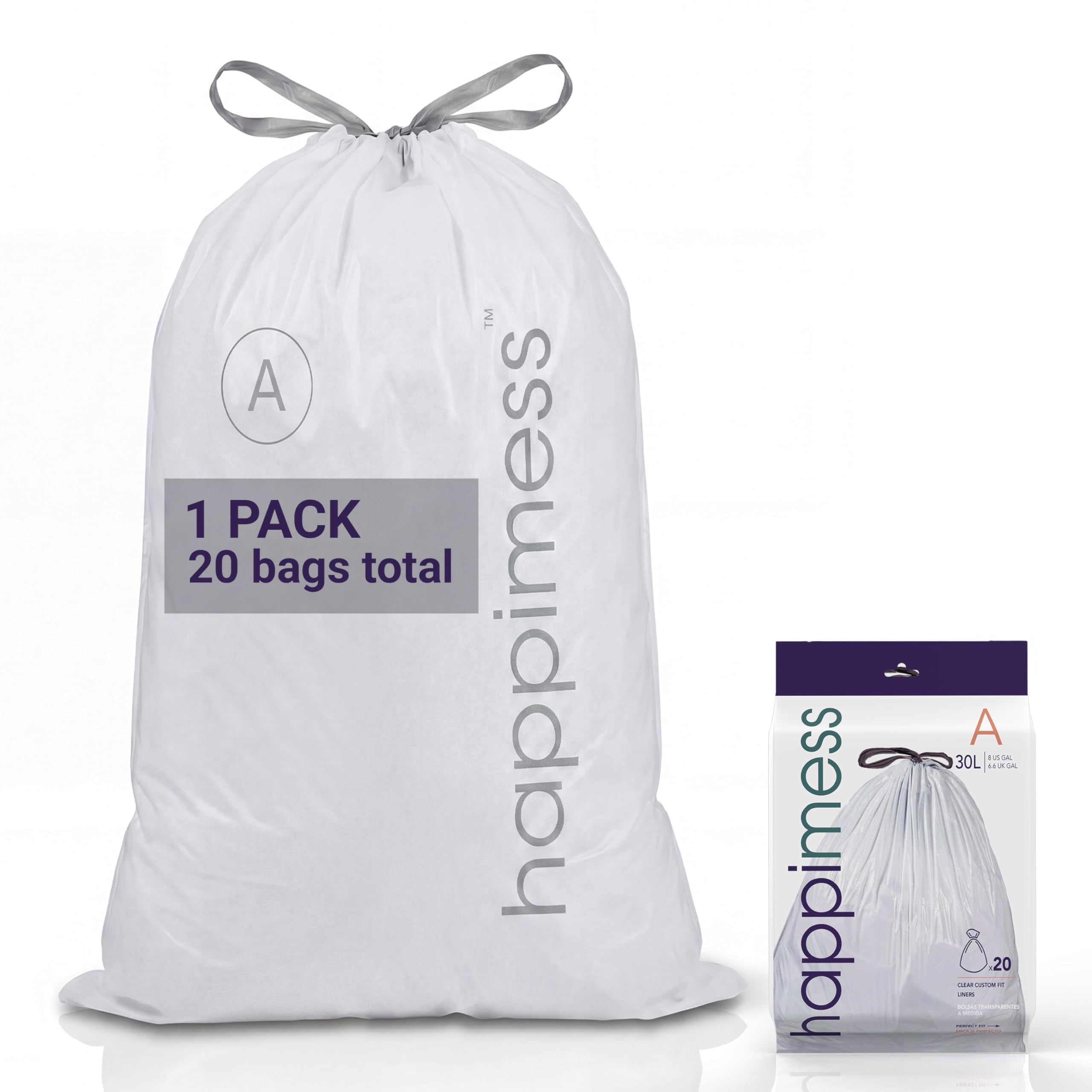happimess Clear / 20 Count (Pack of 1) / 8.0 gallons Trash Bags
