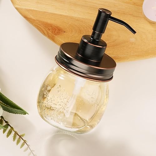 Miniatura 8 de Amolliar Dispensador de jabón líquido en tarro Mason de 10 onzas, tapa de bomba de acero inoxidable, bonita decoración de granja para cocina, baño,