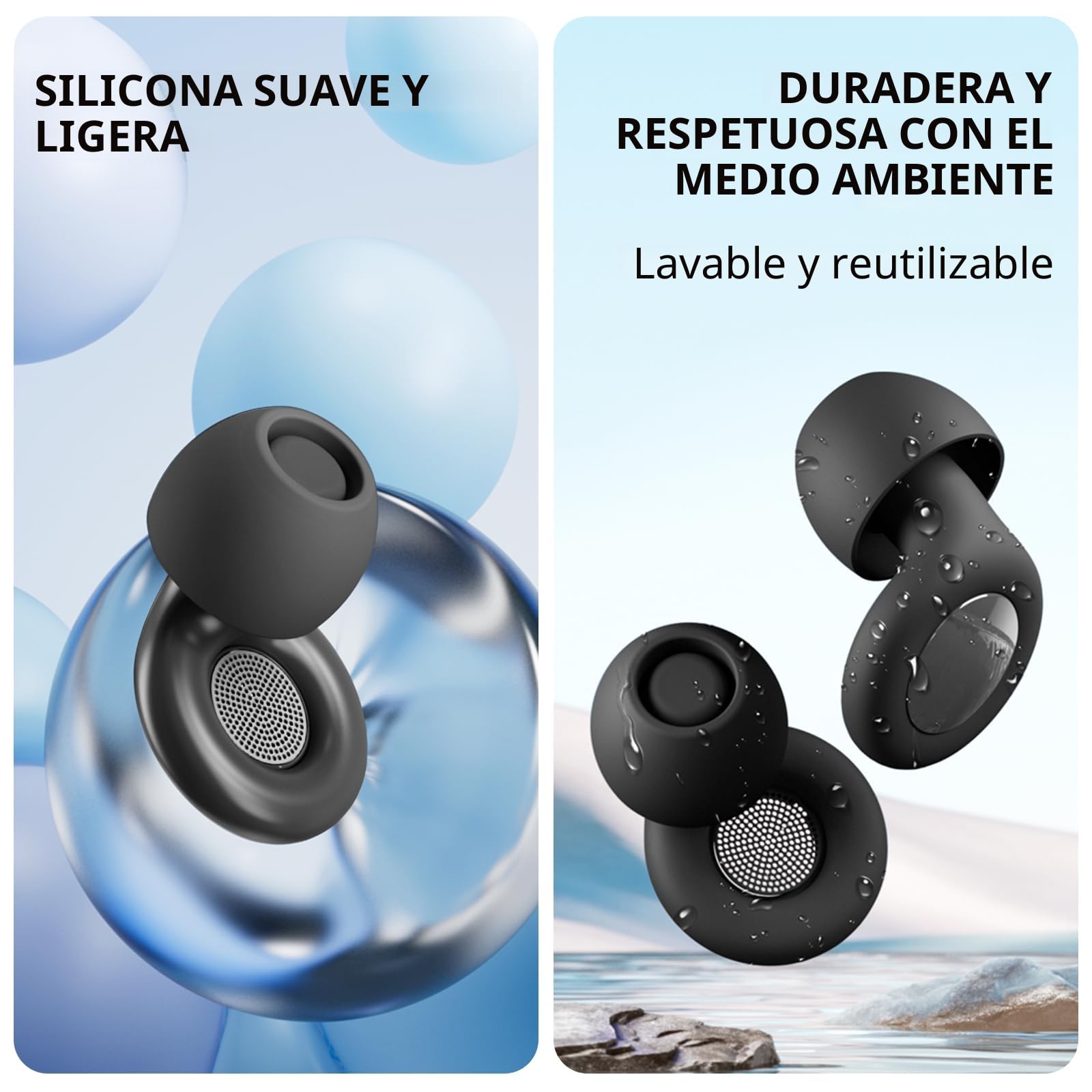 Tapones para Dormir, Tapones Oidos Ruido Dormir 30 dB, Tapones de Silicona Reutilizables Ultra Suaves para Conciertos, Viajar, XS/S/M/L