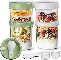 Vista 1 de ComSaf 2 Pack Overnight Oats Containers with Lids 27 oz, Plastic Yogurt Parfait Cups with Folding Spoons to Go, Salad Pod Chia Pudding Jars Reusable