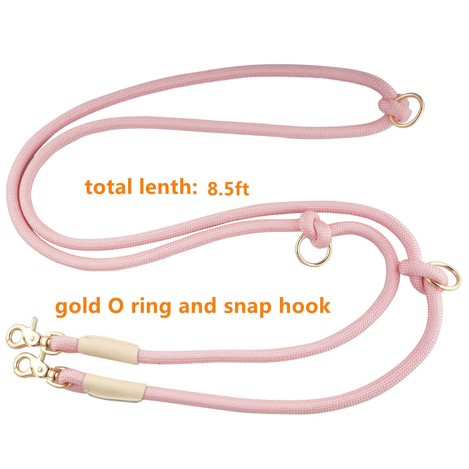 Multifunctional 8.5 ft Nylon Rope Hands Free Dog Leash for Running Small Medium Large Dogs, Waist Leash for Dog Walking, Adjustable Crossbody Over Shoulder Lead (Pink, 8.5FT x 10MM) - 3