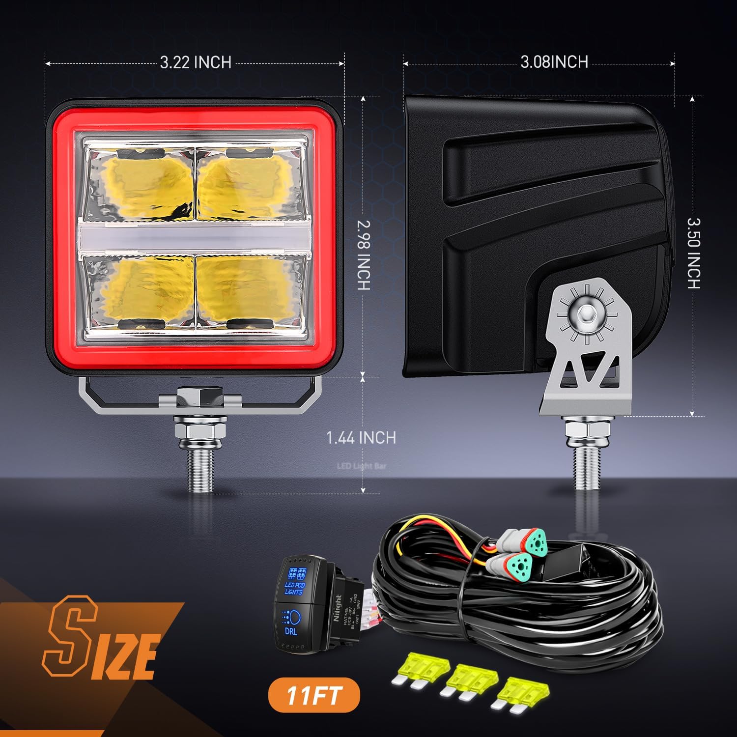 Nilight LED Pod Lights with Amber DRL 3 Inch 20 W Cube Driving Light 2200 LM Super Spot Light 16AWG Wiring Harness Kit Off Road LED Work Lights for Jeep Truck UTV 4x4 ATV Motorcycle