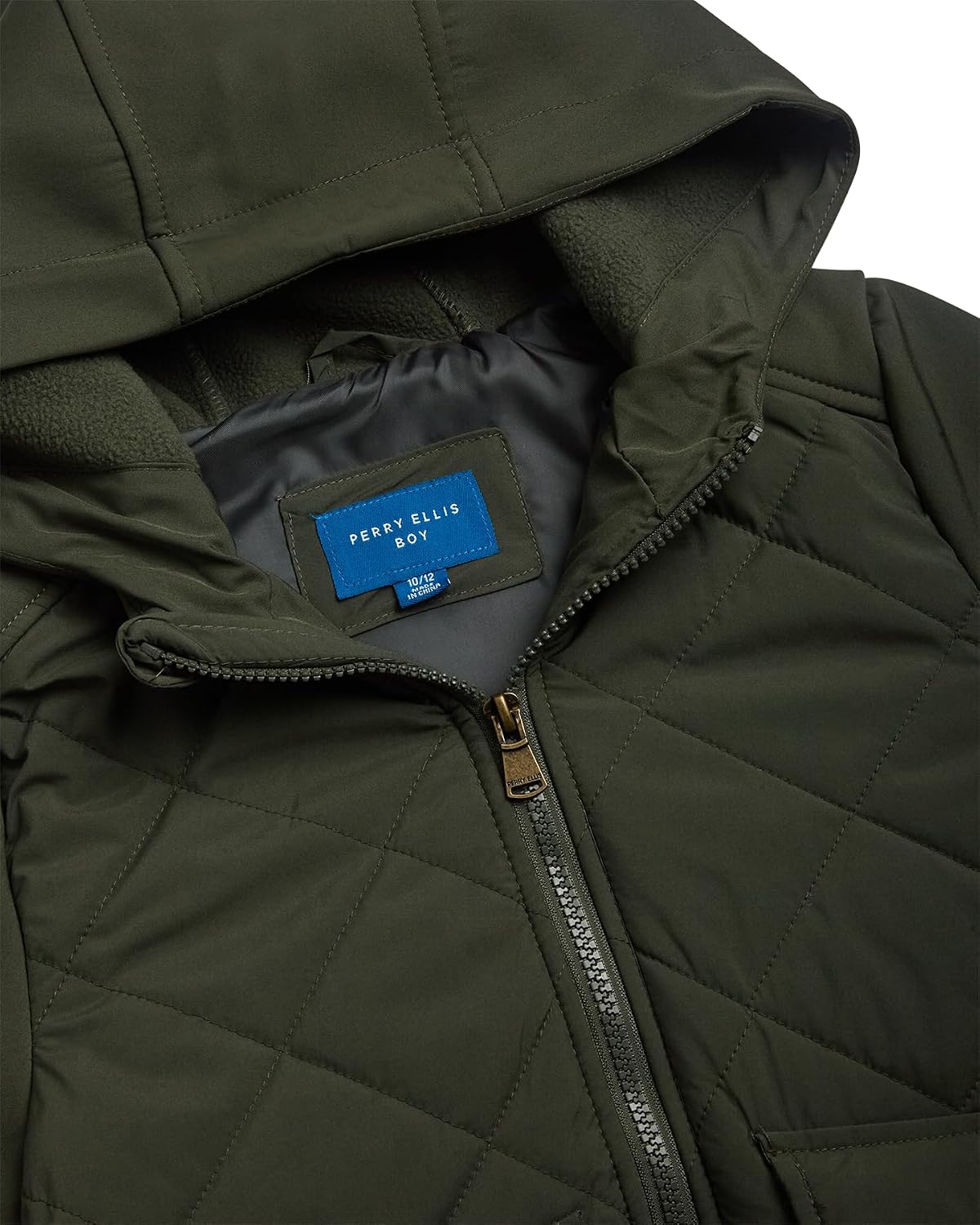 Perry Ellis Boys Insulated Zip-Up Quilted Jacket with Cargo Pockets