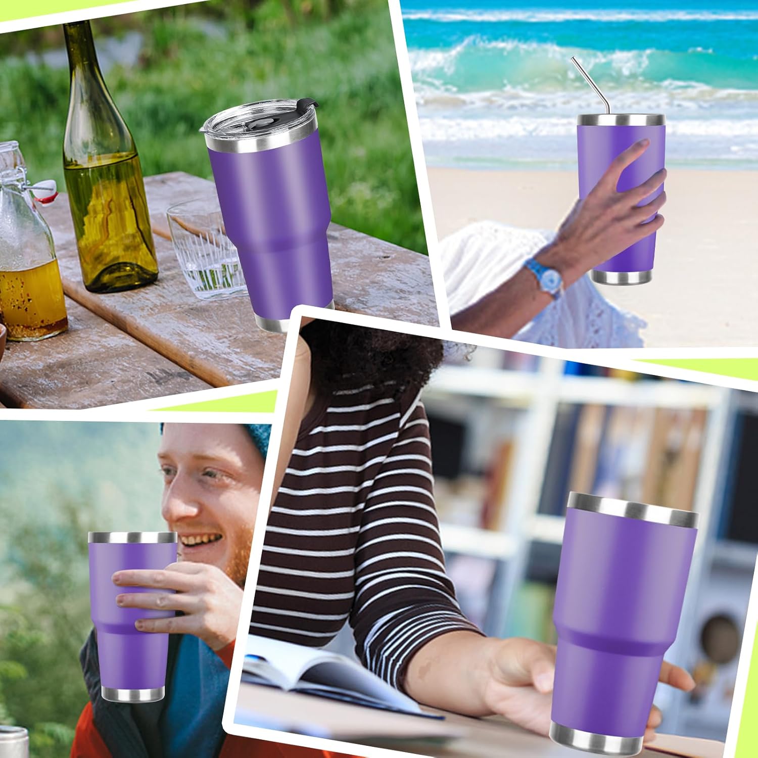 30 oz Tumbler with Lids and Straws Double Wall Vacuum Insulated Tumbler Cup,Stainless Steel Leak-proof Thermal Tumbler Powder Coated Travel Coffee Mug for Cold and Hot Drinks,Dark Purple - Image 7