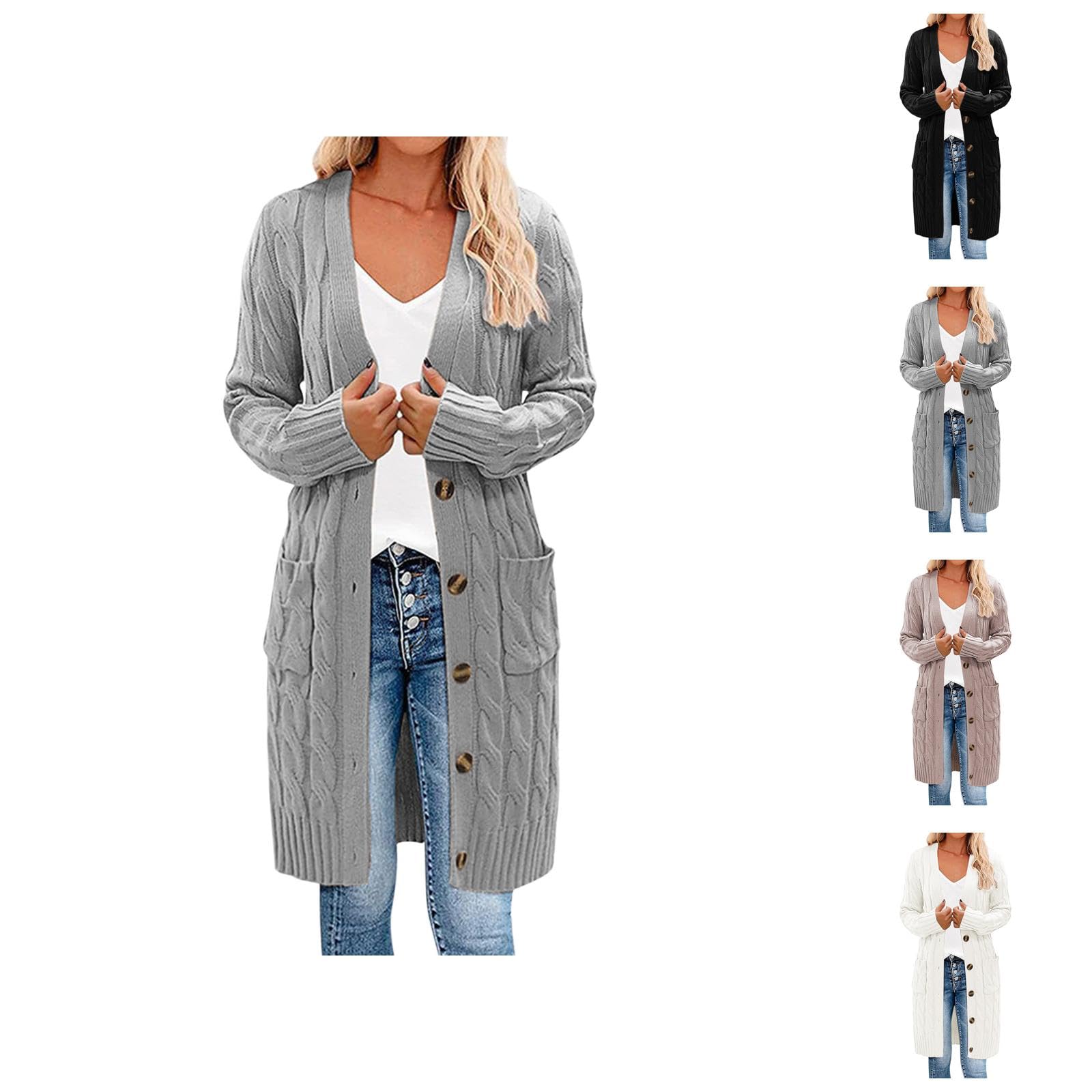 MCILLO Long Cardigan Sweaters for Women 2025 Fall Winter Long Sleeve Cable Knit Chunky Open Front Button Sweater