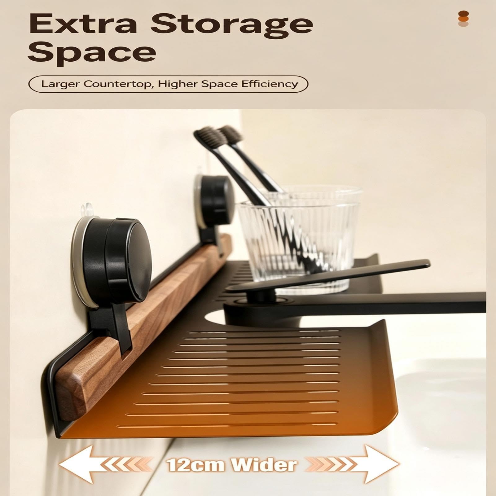 Organizador de Fregadero de Baño, 40/50/60cm Cesta de Madera con Ventosa