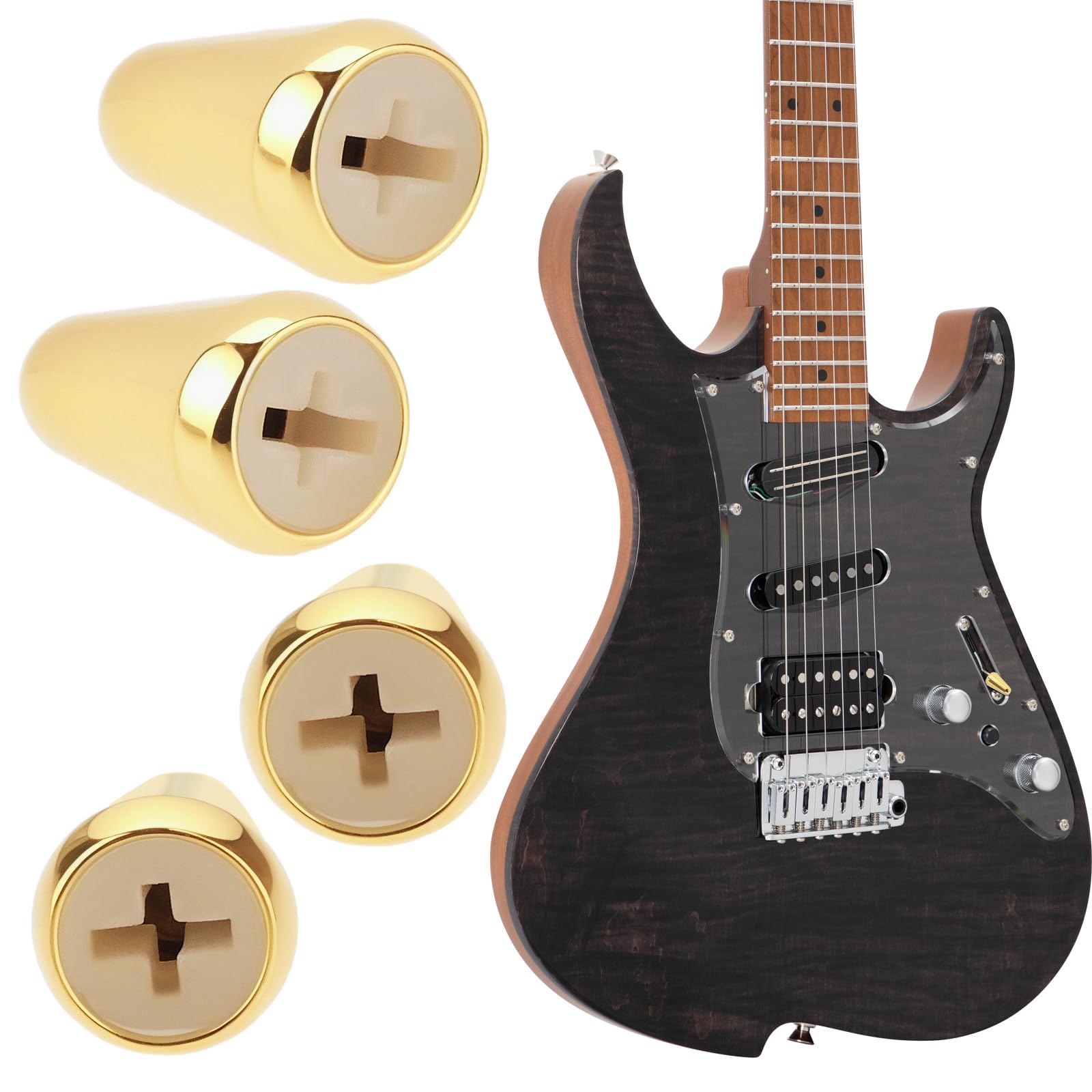 LT Easiyl 4pcs Guitar 5 Way Pickup Switch Tip Metal Switch Knob Compatible with Fender Strats Compatible with ST Guitars Compatible with Oak Grigsby Switch (Gold) - Image 3
