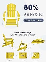 Vista 91 de KINGYES - Silla Adirondack plegable, sillas de patio de polietileno de alta densidad para todo tipo de clima, silla de césped con textura de madera