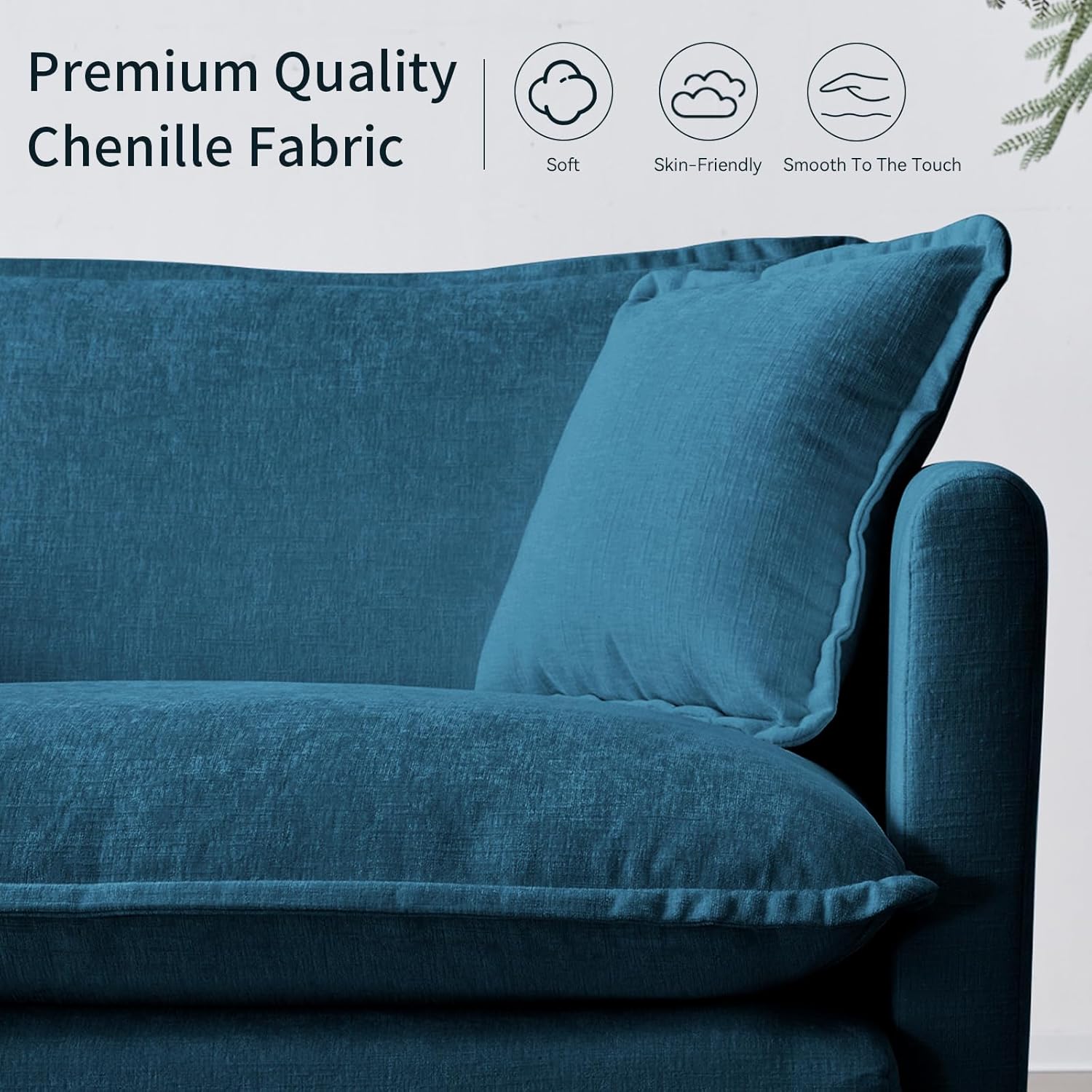 76.7" Modern Deep Seat Loveseat, 2-Seater Cloud Couch with 2 Ottomans & Soft Pillows, Chenille Modular Sectional Sofa for Living Room Apartment Office Bedroom Small Space, Navy