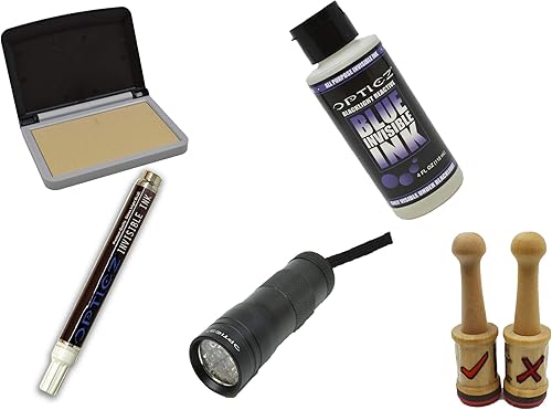 Opticz Kit variado de marcado de documentos de estampado a mano de tinta azul invisible reactiva de luz negra UV