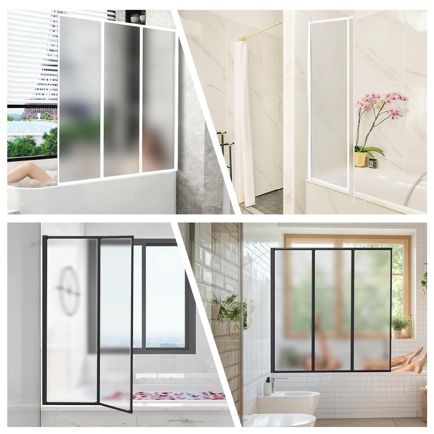 Parete doccia per vasca da bagno, 100 x 140 cm, 2 pezzi, pieghevole, in plastica PS