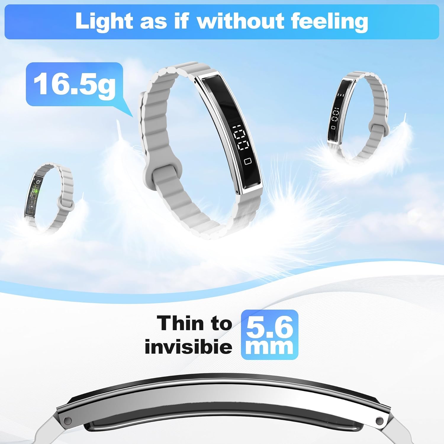 Smart Bracelet for Women Men, Health Activity Fitness Trackers, 24/7 Heart Rate, Blood Oxygen & Stress Monitor, 24H Sleep Tracker, Smart Wristband with Free APP 2 Bands, Gray