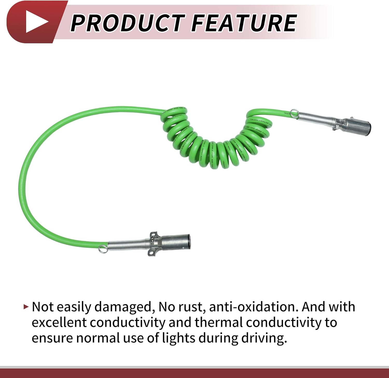 7 Way Long Tail Coiled Electrical Power Trailer Cord Wire Female Plug Trailer Extension Cable for Semi Trucks Tractors 12 Feet Green Zinc Alloy