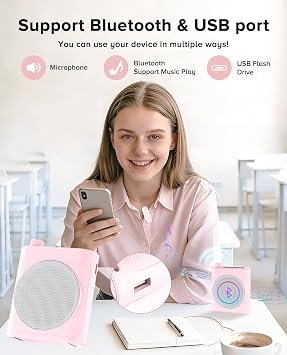 Voice Amplifier for Teachers, Dual Magnetic Lavalier Mic(Pink) | Bluetooth Portable Rechargeable Speaker for Classroom, Meetings, Tour Guide Speeches, Public Speaking, Coaches, PA System