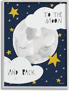 Stupell Industries Moon And Back Lovable Moon Smiling Clouds Stars ,Design by Rachel Nieman