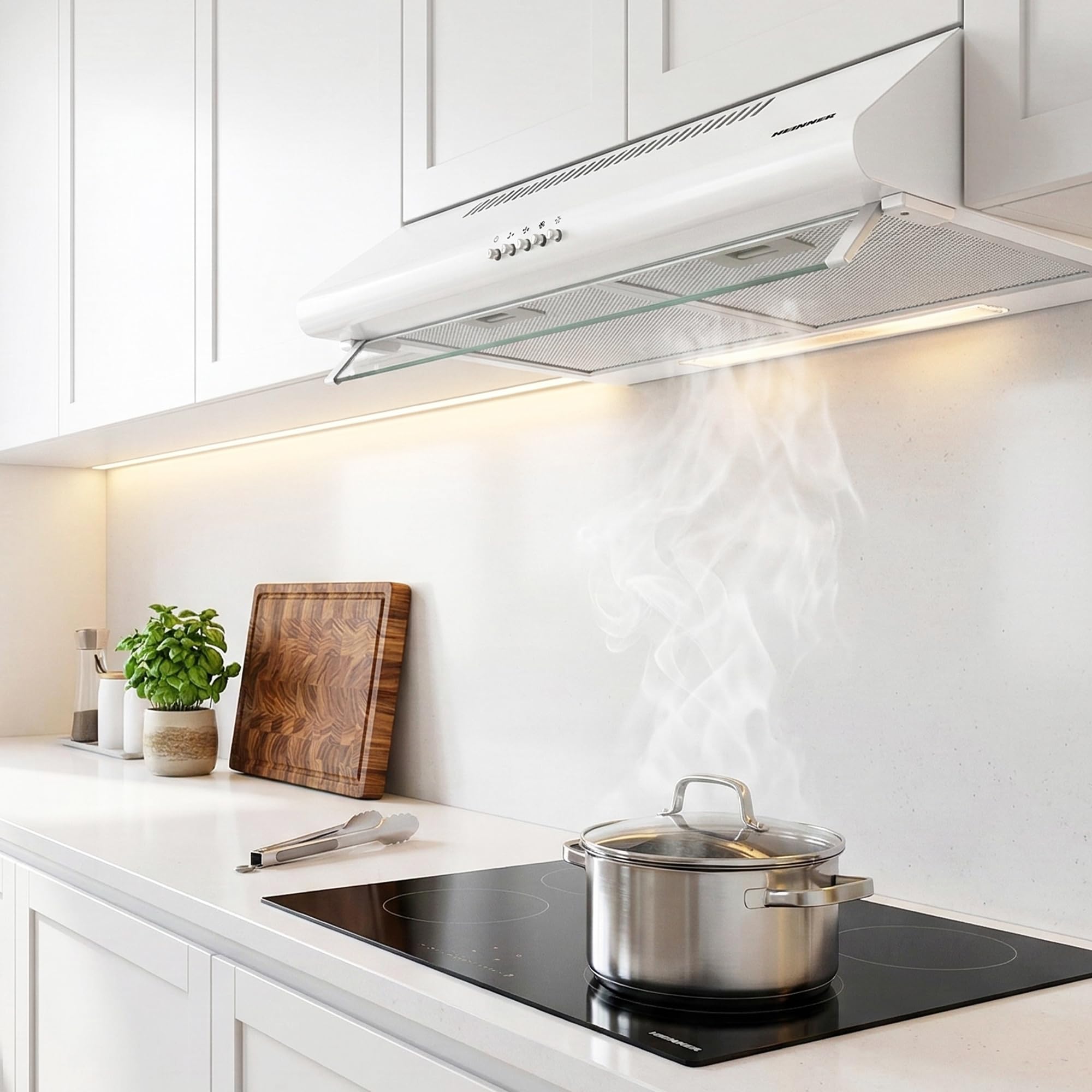 HEINNER CH-400-BK 60cm Stainless Steel, Vent Hood – 326.4 m³/h Extraction, 2 ×60W Motor, LED Light, Dual Aluminium Filters, 3-Speed Control, 5-Year Warranty (Black