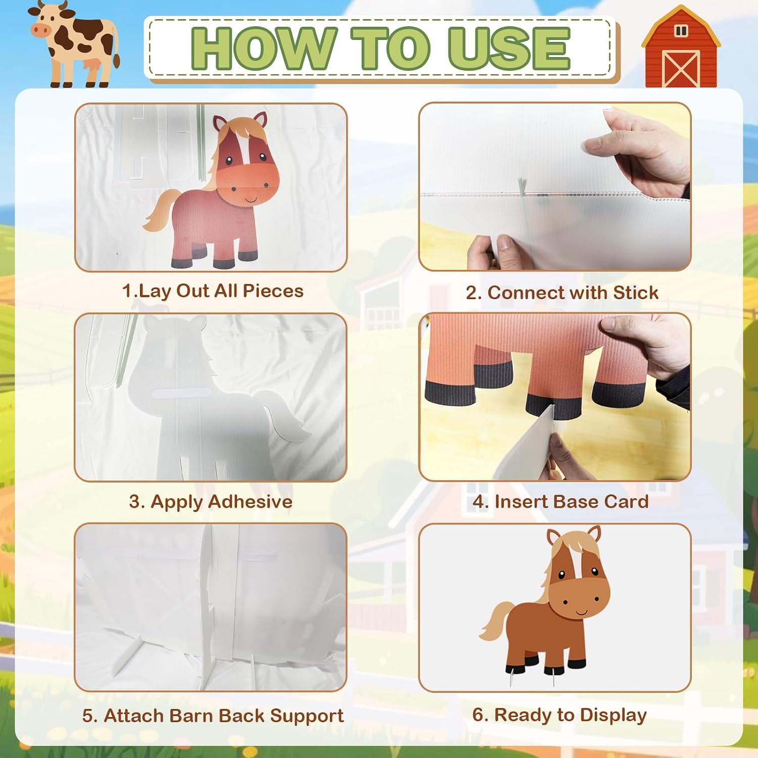5 Pcs Farm Animal Birthday Decorations - 16.9-33.2 Inch Large Farm Animal Cardboard Cutouts Barnyard Birthday Decorations for Yard Signs Baby Shower Photo Booth Props Trunk or Treat Decor