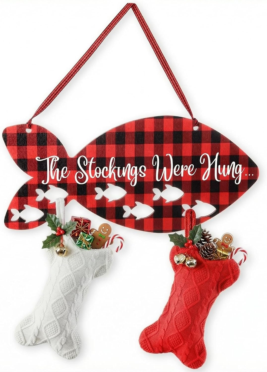 Bucherry 15.8 Inches Christmas Pet Stocking Holder for Dog Wall Mantle with 6 Hangers Wood Dog Bone Mantle Garland Stocking Holders for Christmas Decorations Xmas Holiday Supplies Fireplace Decor