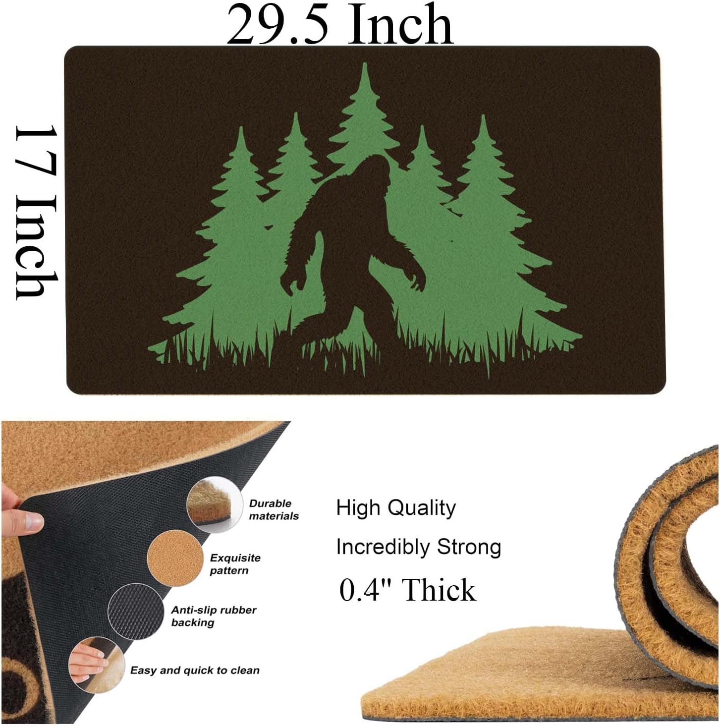 Welcome Door Mat Outdoor Indoor Entrance, Forest Believe Bigfoot Low-Profile Floor Mats Non Slip Durable Entrance Rugs for Entry, Patio, High Traffic Areas Front Door, 17" x 29.5"