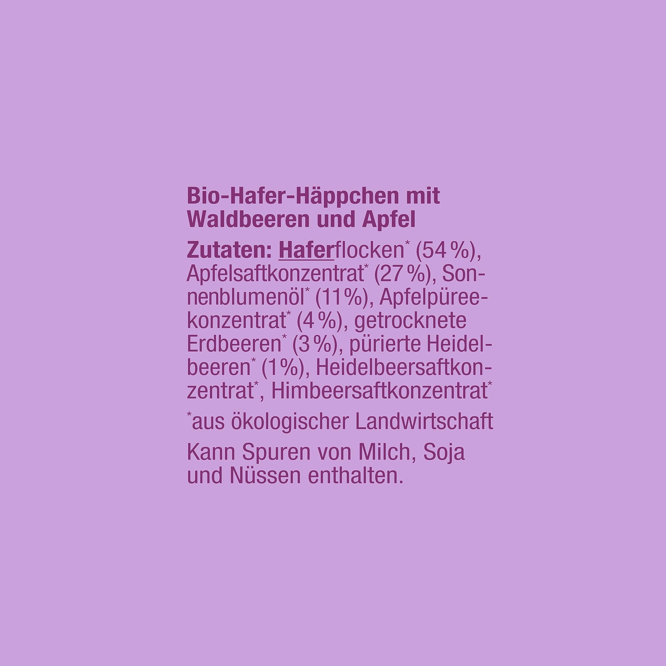 FruchtBar Bio Hafer Häppchen mit Waldbeeren, Apfel, Hafer, 10er Pack, zuckerfreier Kinder-Snack, für Babys ab 12 Monaten & Kinder, 10x 40g