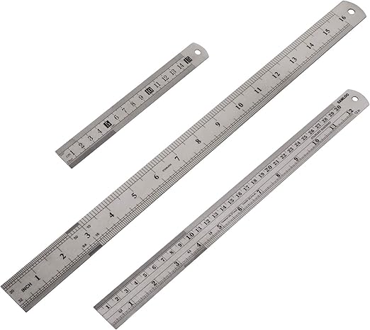 3 Pack Stainless Steel Ruler 16 inch 6 inch and 12 inch Metal Ruler Kit ...
