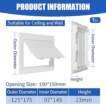 Access Panel 100x150 mm, Inspection Hatch Revision Door Paintable ABS Plastic for Wall & Ceiling, Conceals Pipes Wires Meters Fuse Box Cover, Flush Fit Access Panel Service Hatch for Easy Access