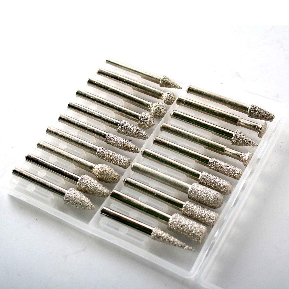 Juego de fresas de diamante soldadas al vacío de 20 piezas para herramientas rotativas de modelado de piedra 1/4 '' Cabezal de pulido de brocas perfiladoras para tallado de mango, China