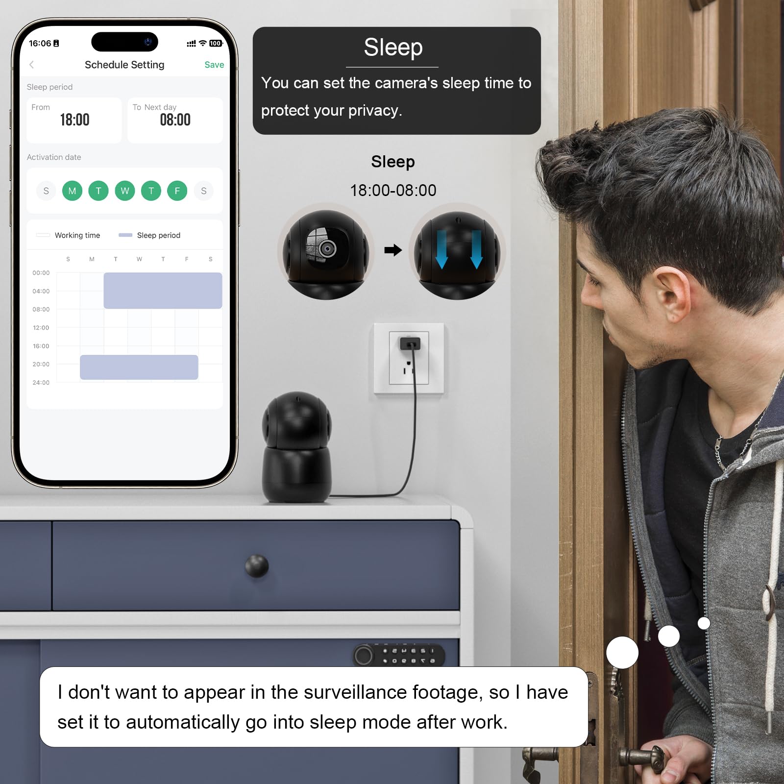 Telecamera per interni, 2K per la sicurezza domestica con app di rilevamento del movimento, allarme di monitoraggio automatico, avviso dal vivo pianificazione posizione predefinita