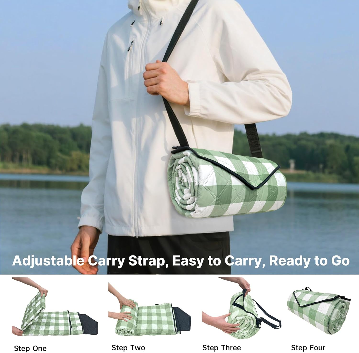 TigeJoy Extra Large Picnic Blanket Waterproof Foldable 118''x118'', Outdoor Picnic Mat Beach Blanket Sandproof for Park, Grass, Travel, Hiking, Camping Essentials, Gingham Picnic Blanket