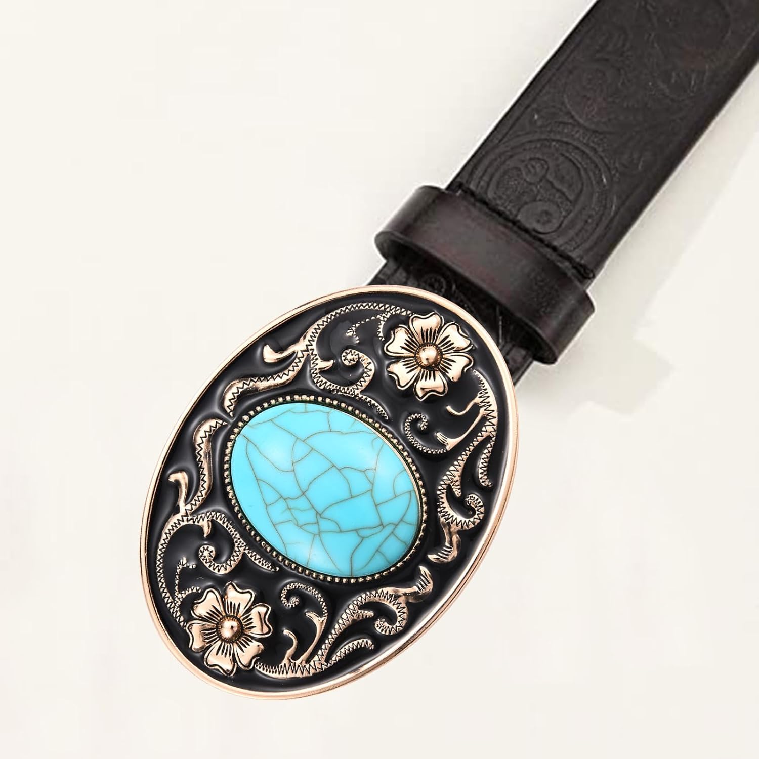 Belt Buckle for Women Men│Western Cowgirls Flower Engraved Christmas Halloween Turquoise Belt Buckle Gift - Image 5