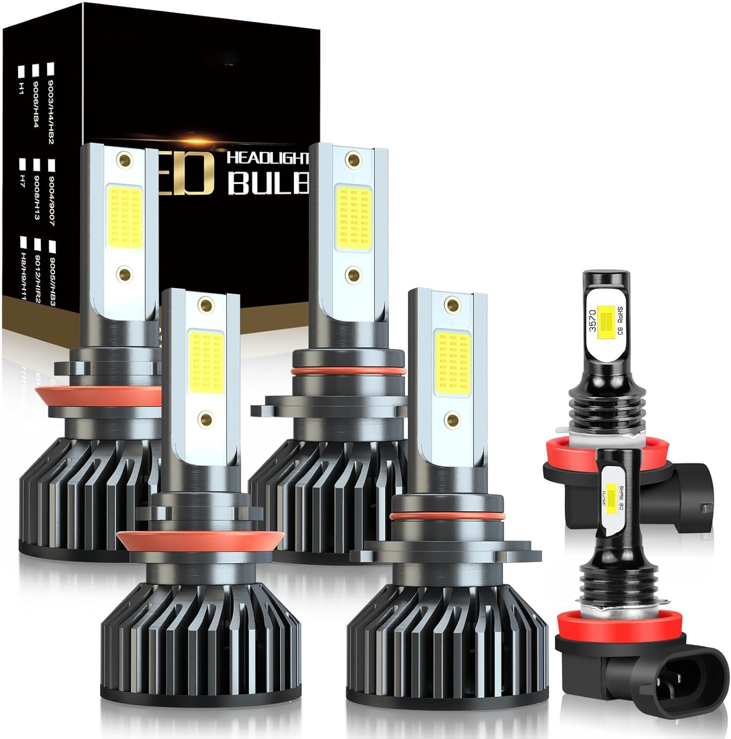 Fit For Toyota 4Runner 2010-2012 Combo 9005 (HB3) High Beam + H11/H9/H8/H16 Low Beam + H11 Fog Lights, 6000K, IP68, 6 PCS – Grey