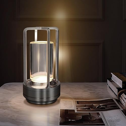 Lámpara de mesa inalámbrica para interiores y exteriores, lámpara de escritorio portátil de metal, lámpara LED recargable de cristal, toque de
