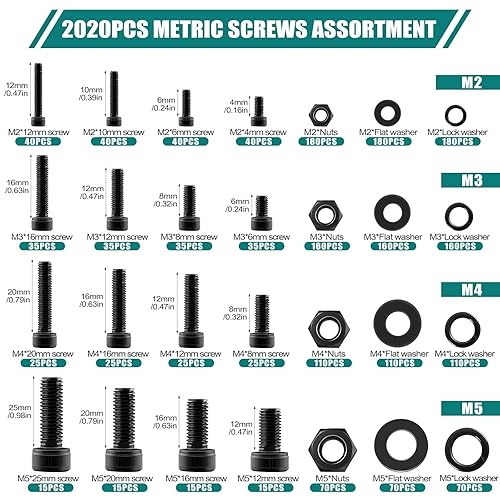 Miniatura 2 de Surtido de tornillos métricos, tornillos y tuercas, surtido de tornillos métricos M2 M3 M4 M5, aleación de acero 12.9 chapado en zinc negro,