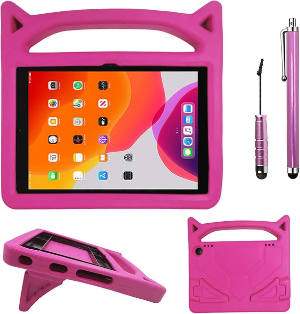 Fire HD 8 Tablet Case with Universal Stylus, SourceTon Light Weight Shock Proof Handle Protective Cover with Screen Stylus Compatible with Fire HD 8, HD 8 Plus (10th Generation, 2020 Release)- Pink