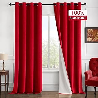 MIULEE Upgraded Thermal Insulated 100% Blackout Velvet Curtains for Christmas 90 Inches Long Red Black Out Curtain Drapes for Luxury Bedroom Living Room Darkening Grommet Light Blocking Set of 2 - Buy now