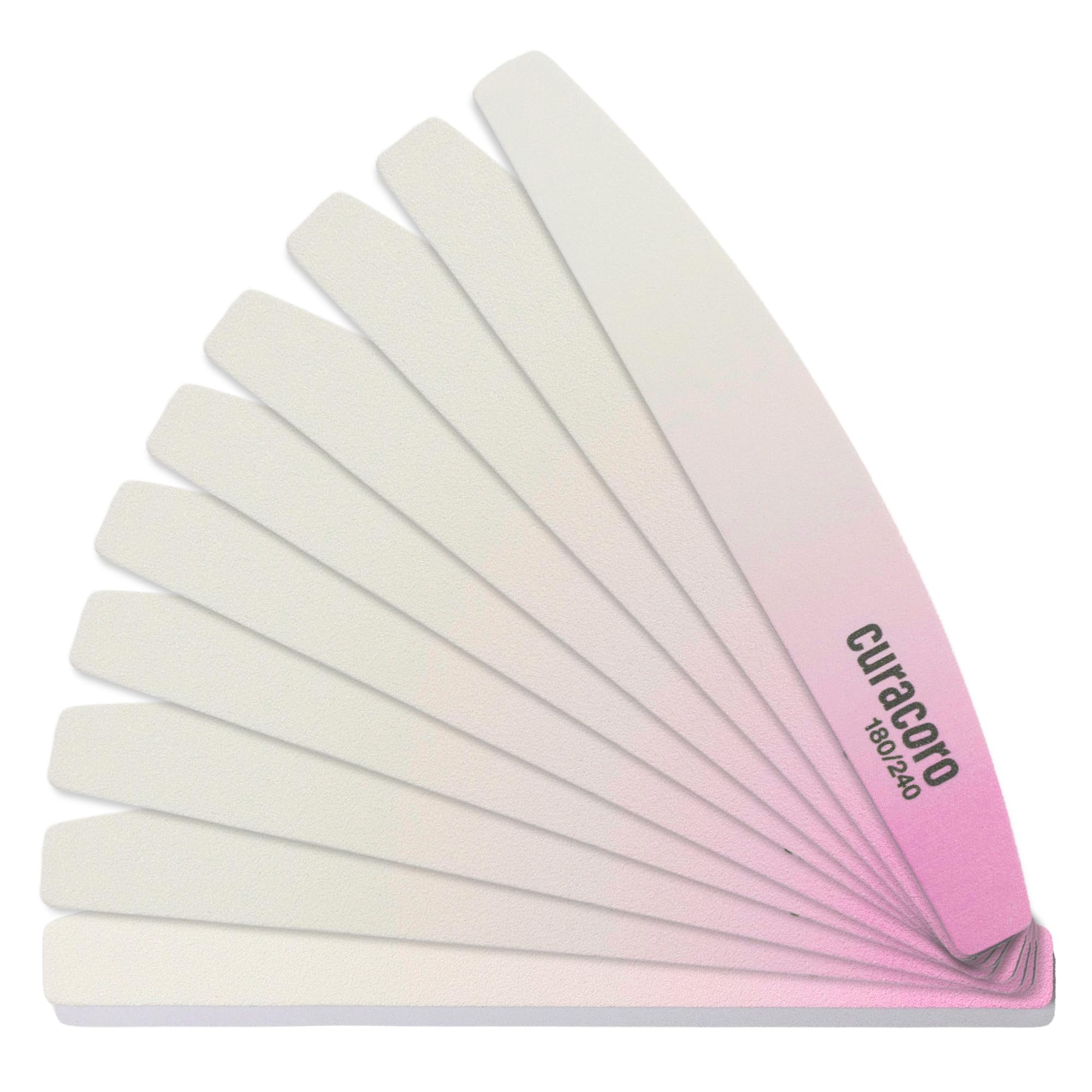 Curacoro 10 PCS Nail File - Professional Half-Moon Nail Files Double Sided Emery Board (180/240 Grit), Washable Nail Files and Buffers, Smooths &