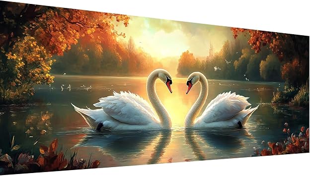 SKRYUIE 5D Large Diamond Painting Kits Swan - DIY Diamond Art Kits for Adults Scenery, Full Round Drill - Crystal Embroidery Cross Stitch - Craft for Wall & Office Decor - 12x30 inch / 30x80 cm