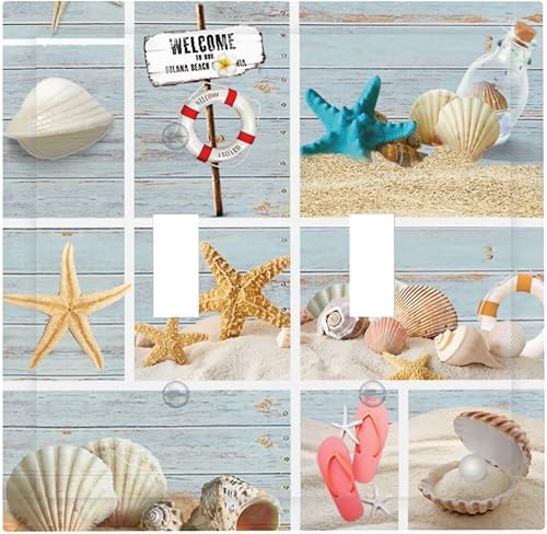 Vista 334 de Cubiertas decorativas de salida de estrella de mar playera, tablero de madera azul de concha de mar de 1 banda, decoración individual GFCI, placa
