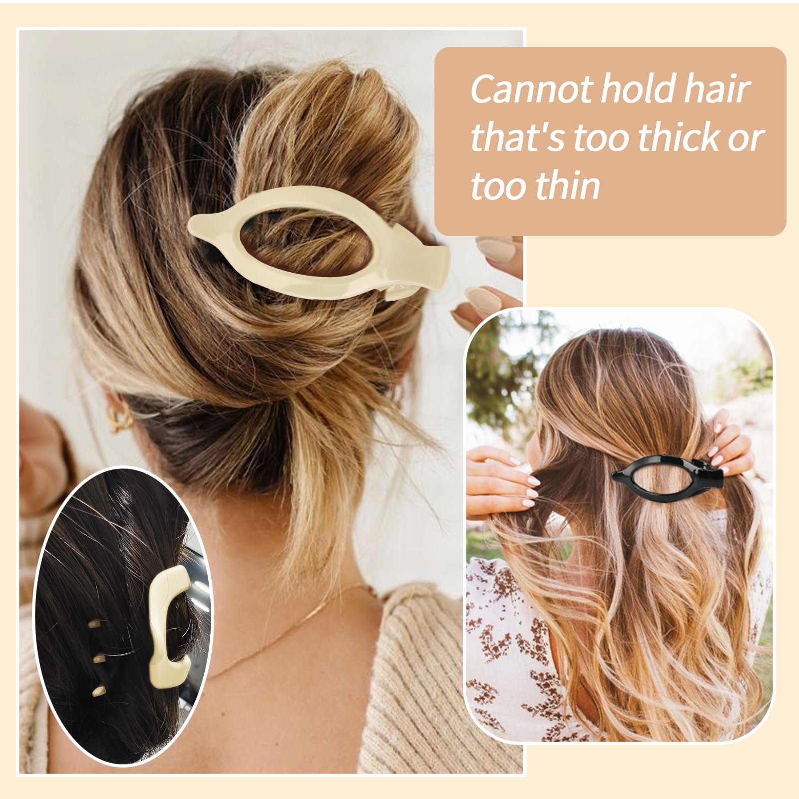Amazon.com : 6 Packs Flat Claw Clips for Women, French  display picture 2