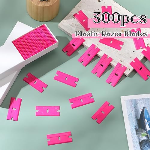 Miniatura 7 de Honoson 300 cuchillas raspadoras de plástico para rascador de plástico, cuchillas de afeitar de doble filo con ranura para punta, cuchillas de borde