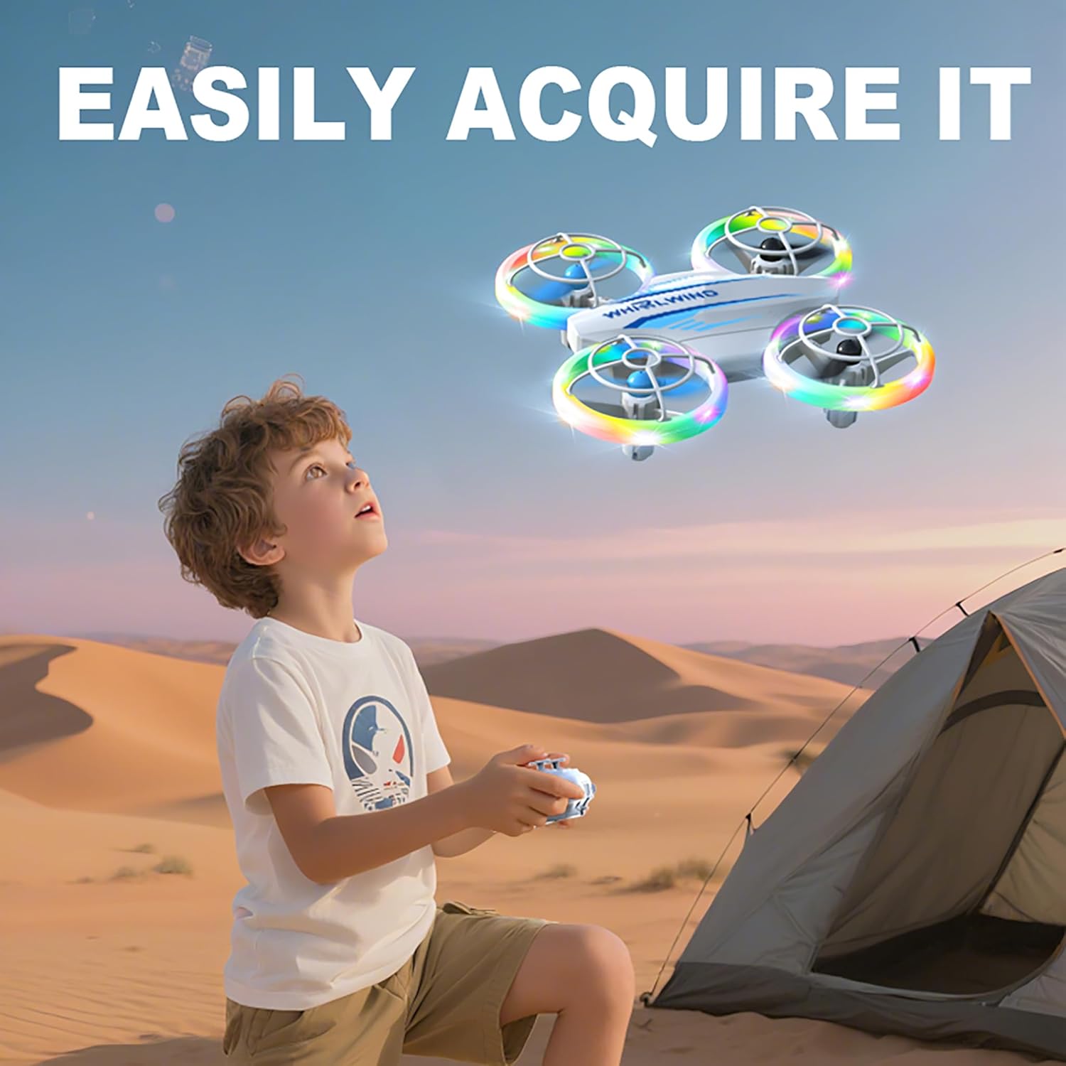 Mini Remote Control Drone - 6 Dazzling Switchable LED Light Modes, 2-Speed Adjustable, One-Key Takeoff/Landing, 360° Aerial Flip, Auto Altitude Hold, Full Protective Guard, Compact Handheld Size