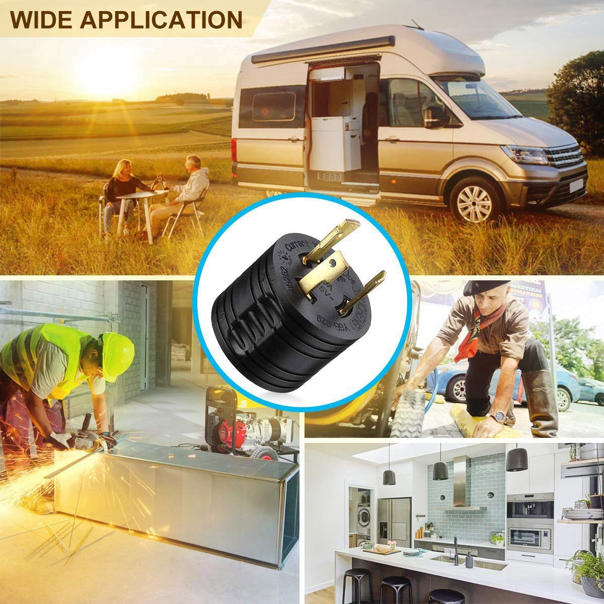 Lot de 3 prises d'entrée 125 V pour camping-car et 1 adaptateur de générateur de véhicule récréatif 3-30 A mâle vers prise d'alimentation 30 A